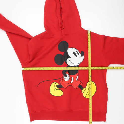 Disney Womens Red Hoodie Medium 12/14 Mickey Mouse Cotton Blend Pullover