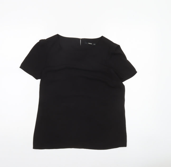 Oasis Women's Black Short Sleeve Square Neck Polyester Blouse UK 8
