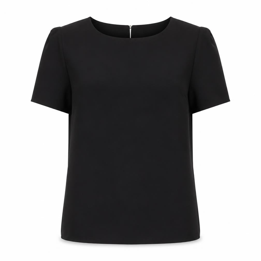 Front view of Oasis Women's Black Short Sleeve Square Neck Polyester Blouse UK 8