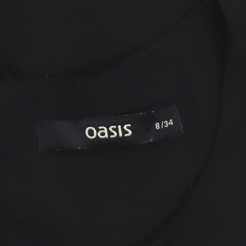 Oasis Women's Black Short Sleeve Square Neck Polyester Blouse UK 8