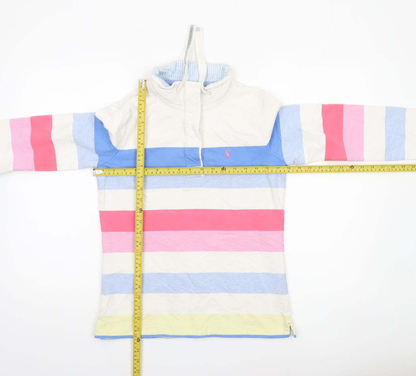Joules Women Multicoloured Striped Half Zip Sweatshirt UK 10 Cotton Blend