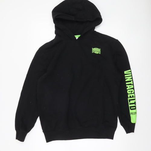 bpc bonprix Boys Black Hoodie 16-17 Years Pullover Cotton Blend Graphic Print