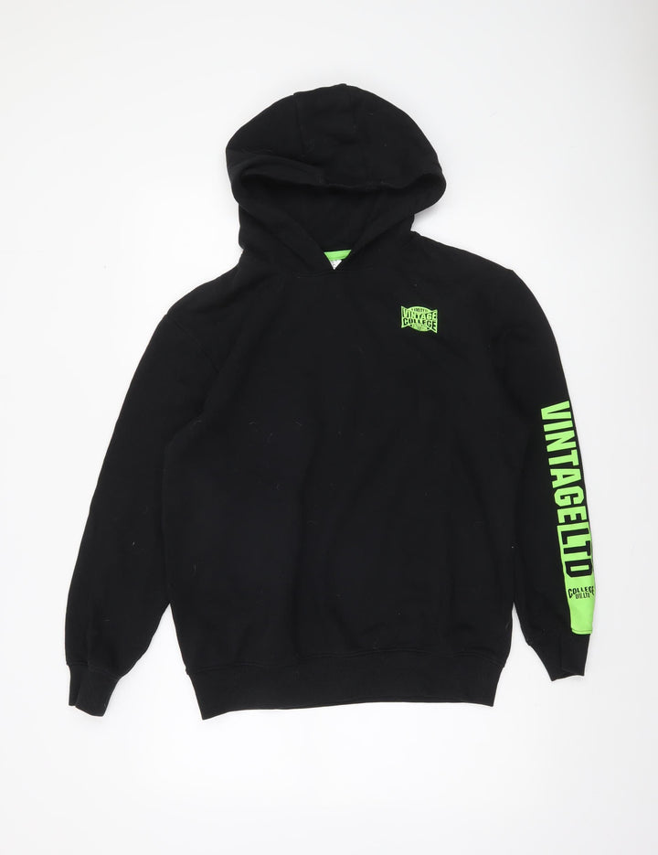 bpc bonprix Boys Black Hoodie 16-17 Years Pullover Cotton Blend Graphic Print