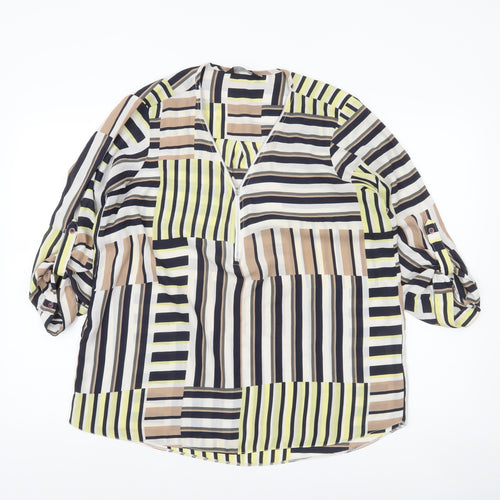 Dorothy Perkins Womens Multicoloured Striped Blouse UK 16 V-Neck 3/4 Sleeve