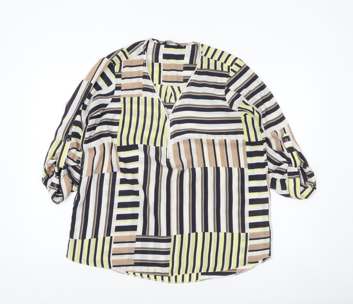 Dorothy Perkins Womens Multicoloured Striped Blouse UK 16 V-Neck 3/4 Sleeve