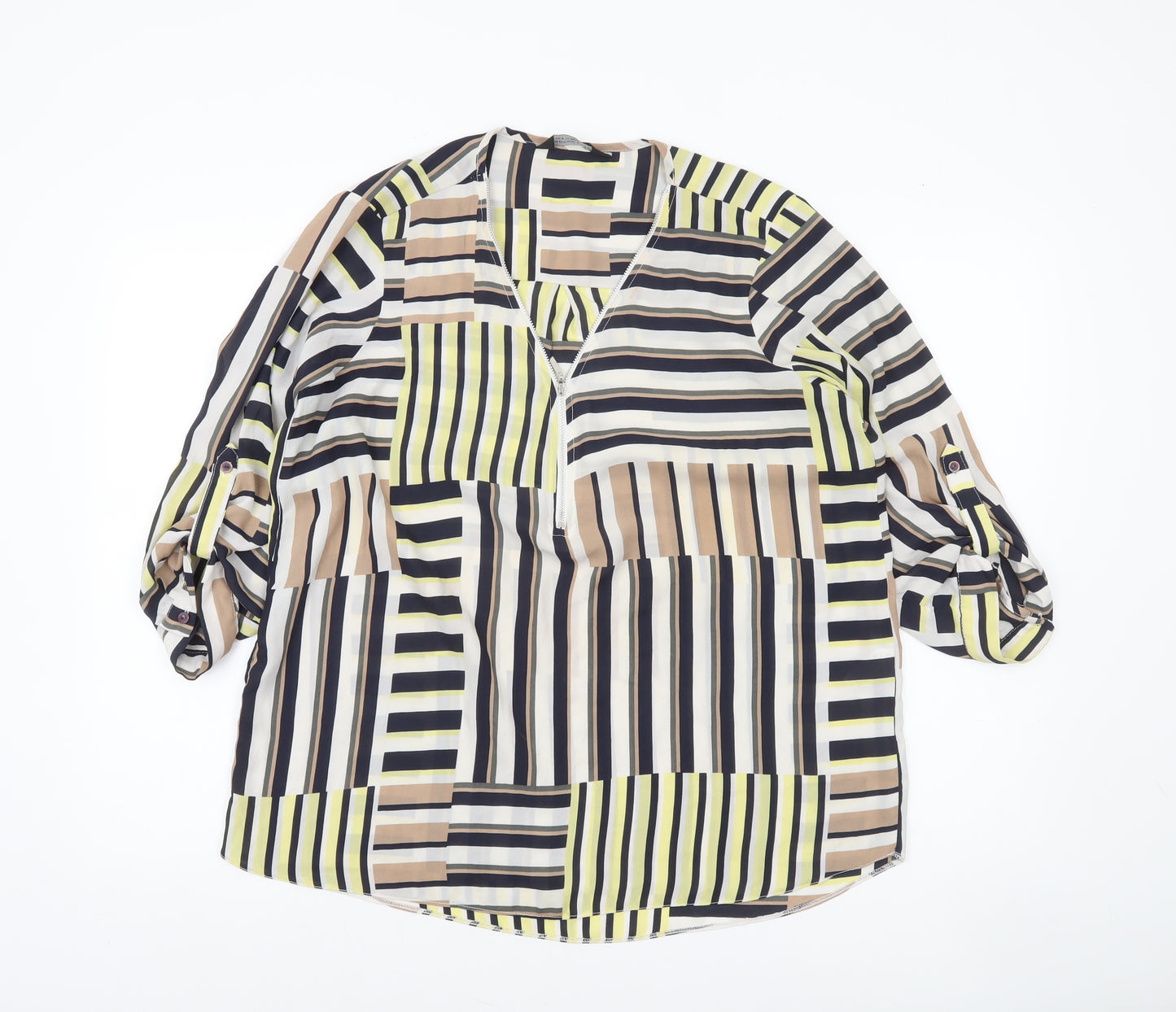 Dorothy Perkins Womens Multicoloured Striped Blouse UK 16 V-Neck 3/4 Sleeve