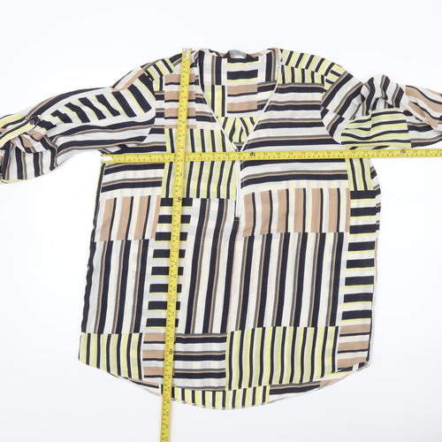 Dorothy Perkins Womens Multicoloured Striped Blouse UK 16 V-Neck 3/4 Sleeve