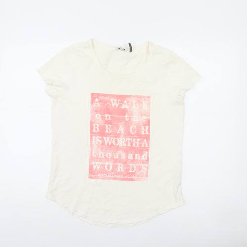 FatFace Womens Ivory Cotton Beach Print T-Shirt Size 12