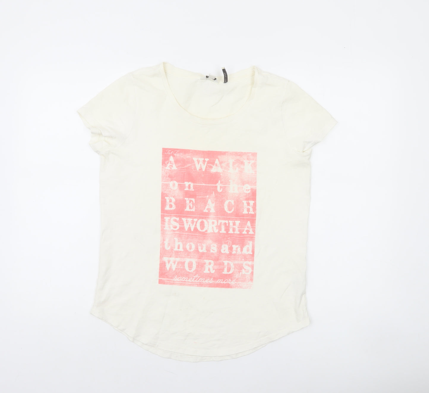 FatFace Womens Ivory Cotton Beach Print T-Shirt Size 12