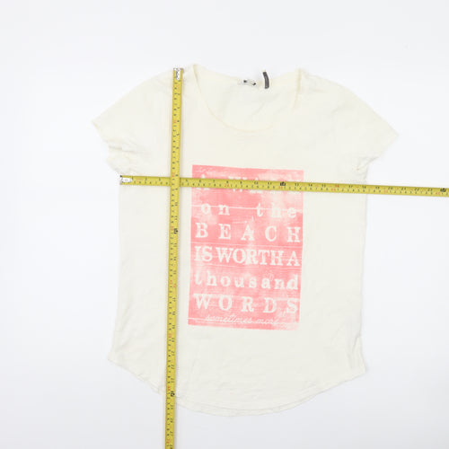 FatFace Womens Ivory Cotton Beach Print T-Shirt Size 12