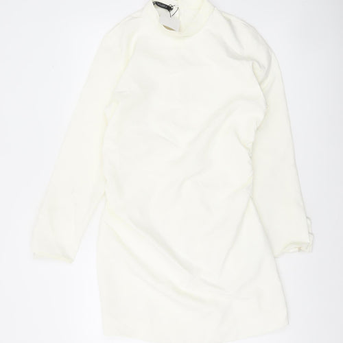 Zara Women Ivory Long Sleeve Bodycon Short Dress Size 14