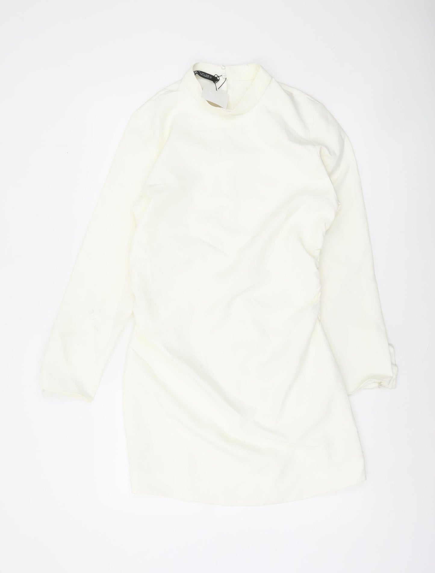 Zara Women Ivory Long Sleeve Bodycon Short Dress Size 14