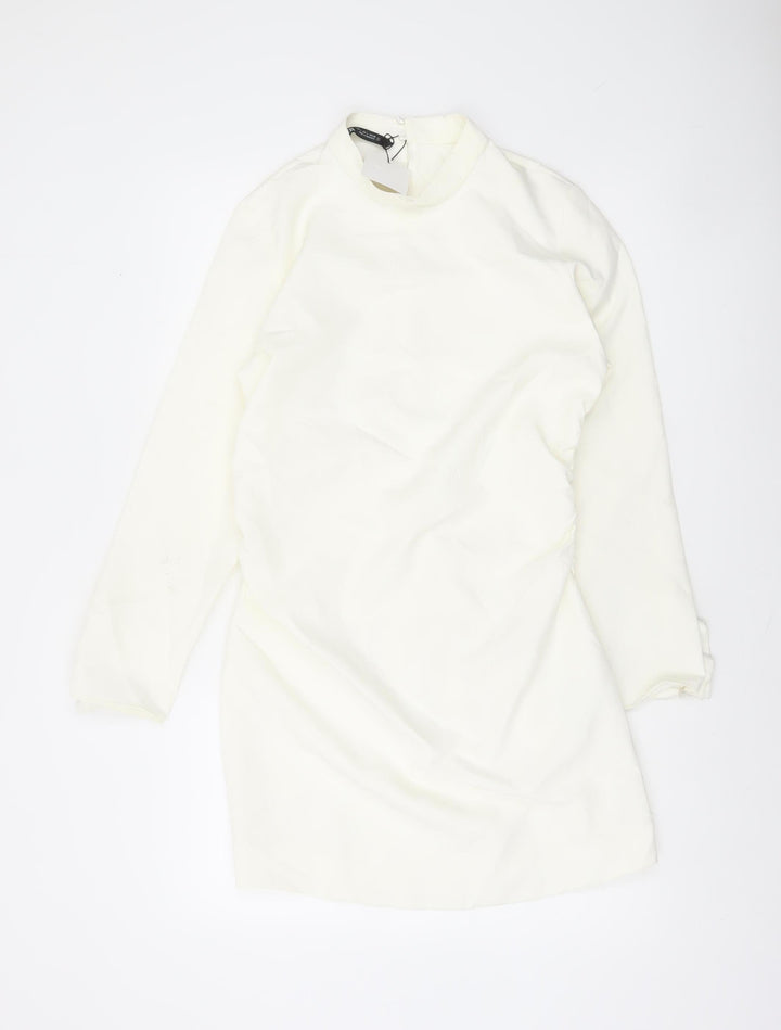 Zara Women Ivory Long Sleeve Bodycon Short Dress Size 14
