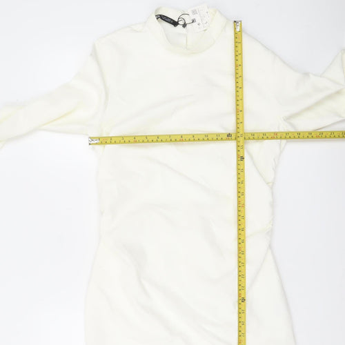 Zara Women Ivory Long Sleeve Bodycon Short Dress Size 14