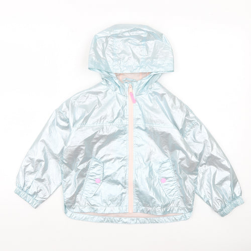 Marks and Spencer Girls Silver Hooded Metallic Windbreaker Jacket 4-5 Years