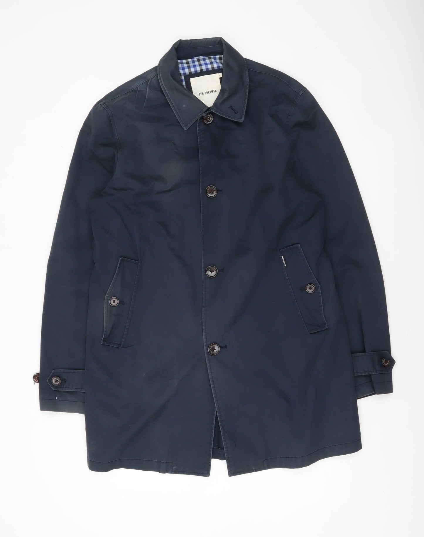 Ben Sherman Men's Blue Cotton Mid-Length Overcoat Size M