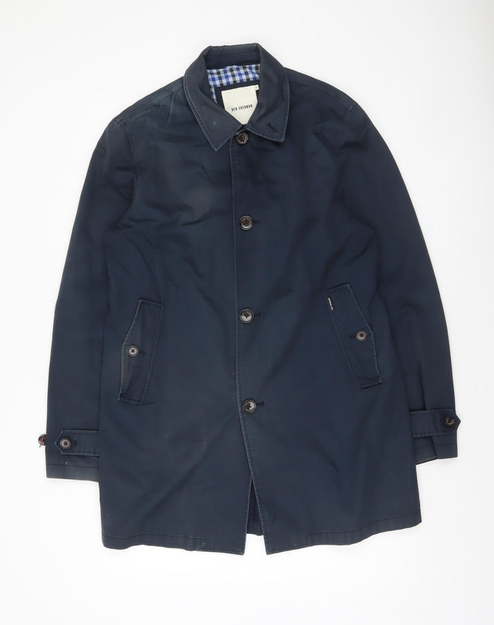 Ben Sherman Men's Blue Cotton Mid-Length Overcoat Size M
