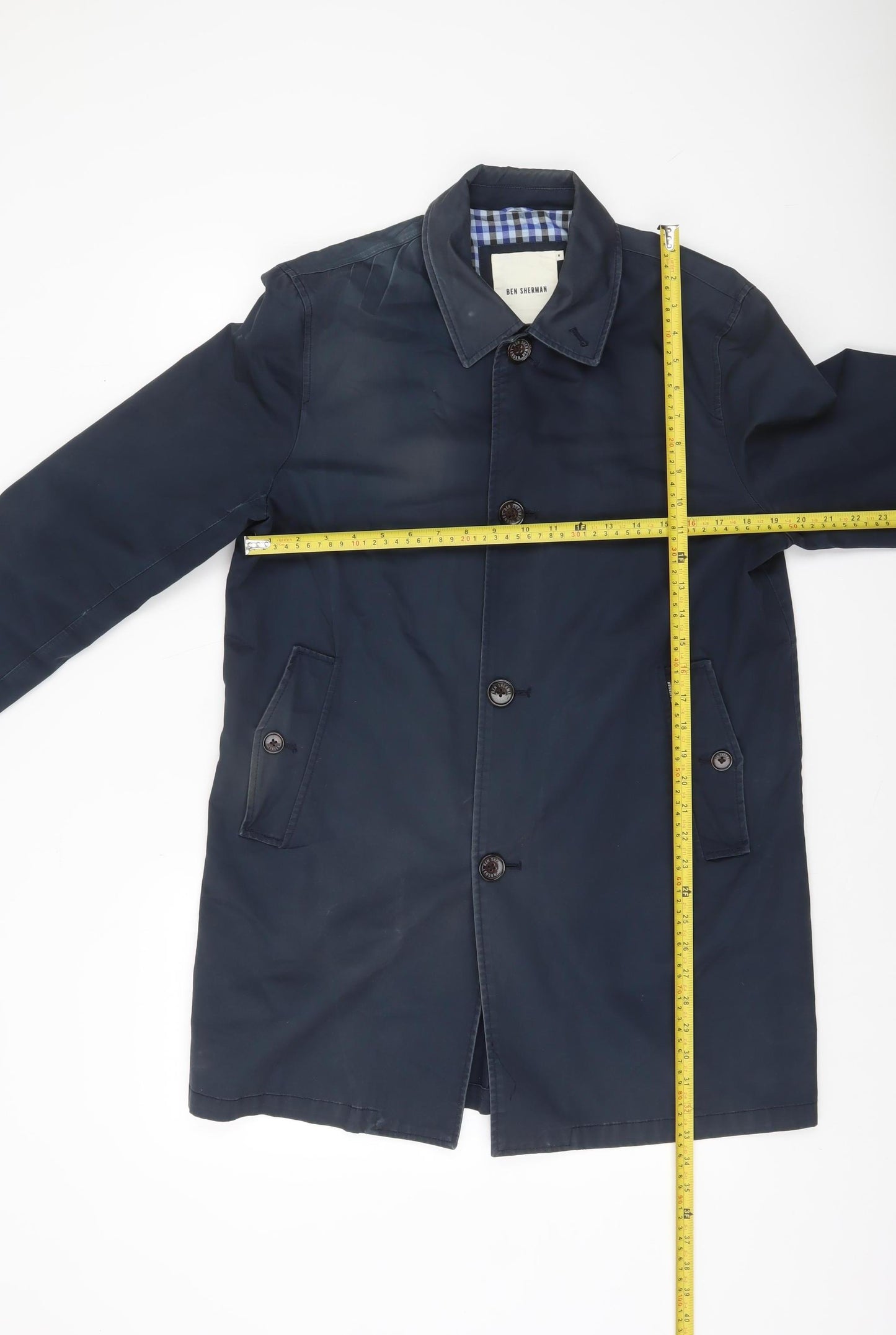 Ben Sherman Men's Blue Cotton Mid-Length Overcoat Size M