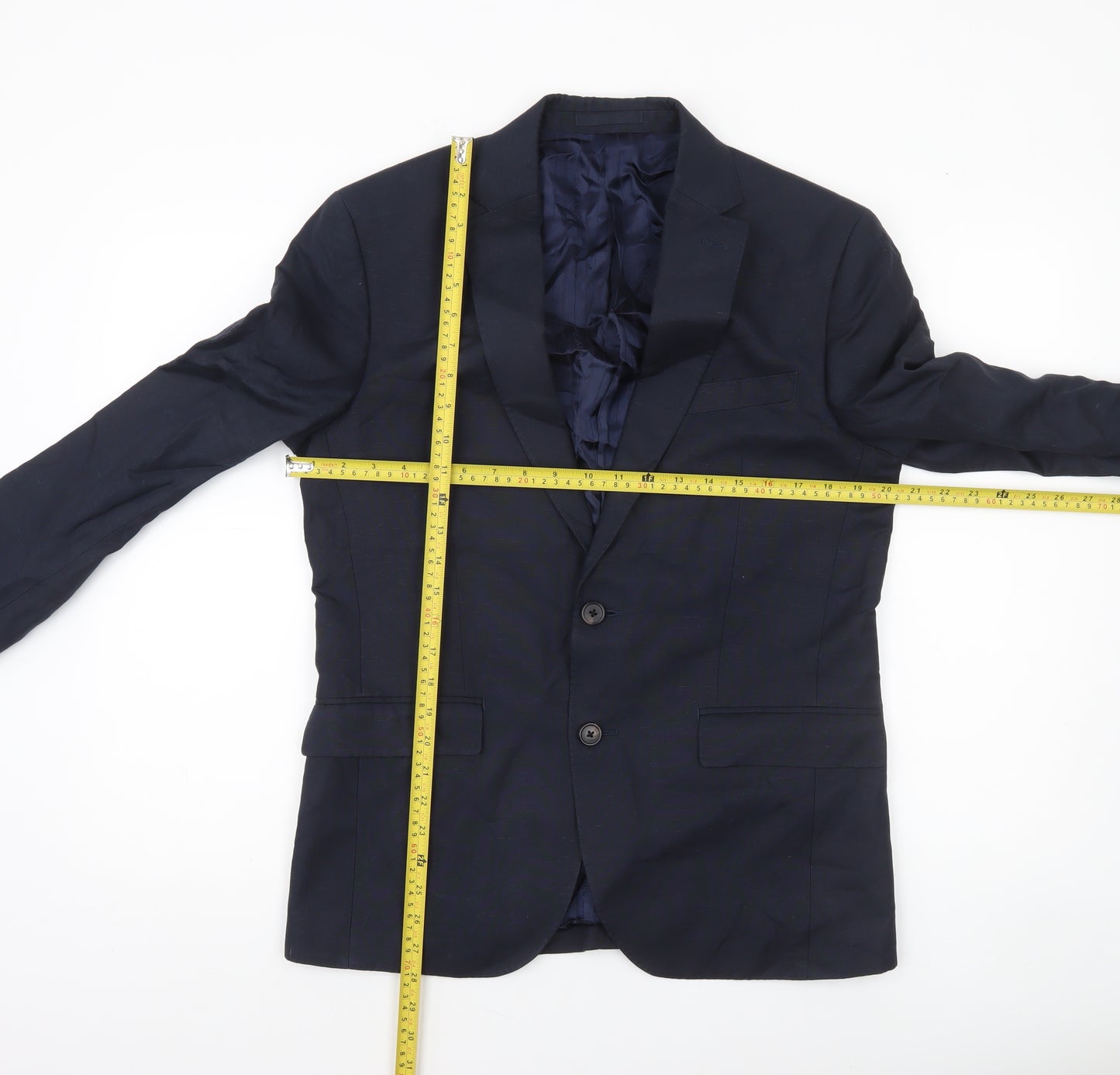 Jaeger Men's Blue Silk Linen Blazer Jacket 38 Short Regular Fit