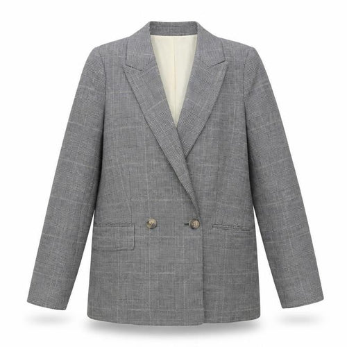 H&M Women Grey Checked Double-Breasted Blazer XS UK 6 Classic Wool Look