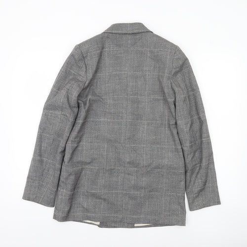 H&M Women Grey Checked Double-Breasted Blazer XS UK 6 Classic Wool Look
