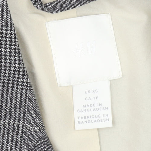 H&M Women Grey Checked Double-Breasted Blazer XS UK 6 Classic Wool Look