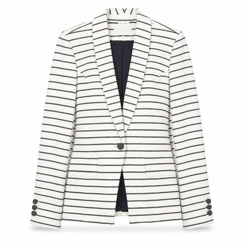 Kew 159 Womens Ivory Black Striped Blazer UK 14 L Single Breasted Jacket