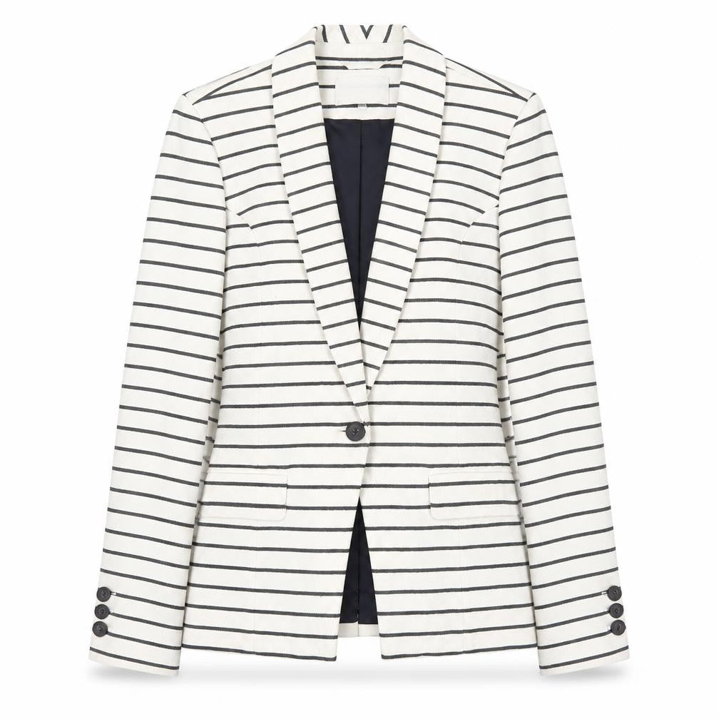 Kew 159 Womens Ivory Black Striped Blazer UK 14 L Single Breasted Jacket