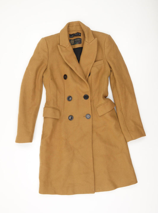 Zara Women Beige Wool Blend Long Overcoat L