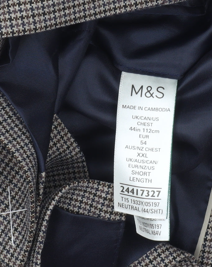 Marks and Spencer Men's Brown Check 44 Short Blazer Jacket