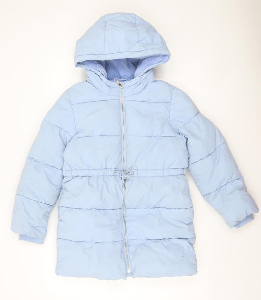Marks and Spencer Girls Blue Hooded Puffer Coat 9-10 Years Winter Jacket