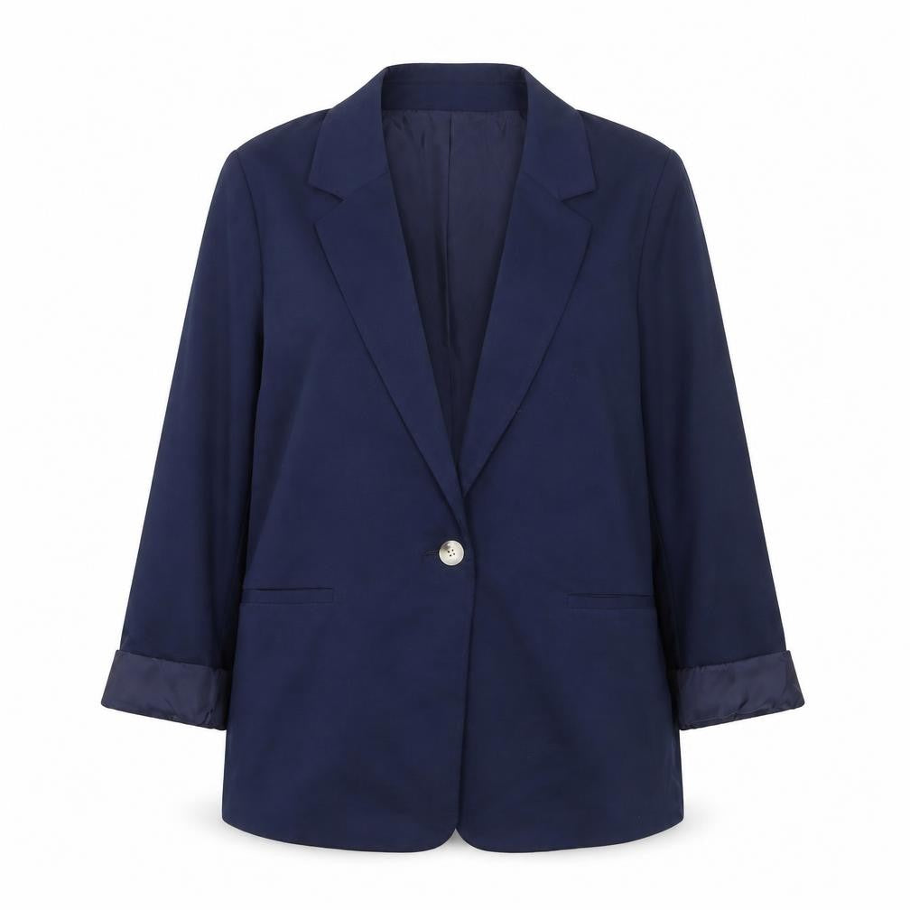 Front view of Bonmarché Women's Navy Blue, size 12, Single-Breasted Blazer
