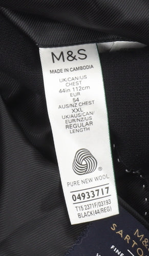 Marks and Spencer Men's Black 44R Wool Regular Fit Blazer Jacket