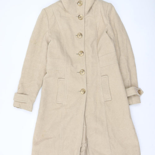 Next Women’s Beige Wool Blend Long Overcoat UK 10 Classic Style