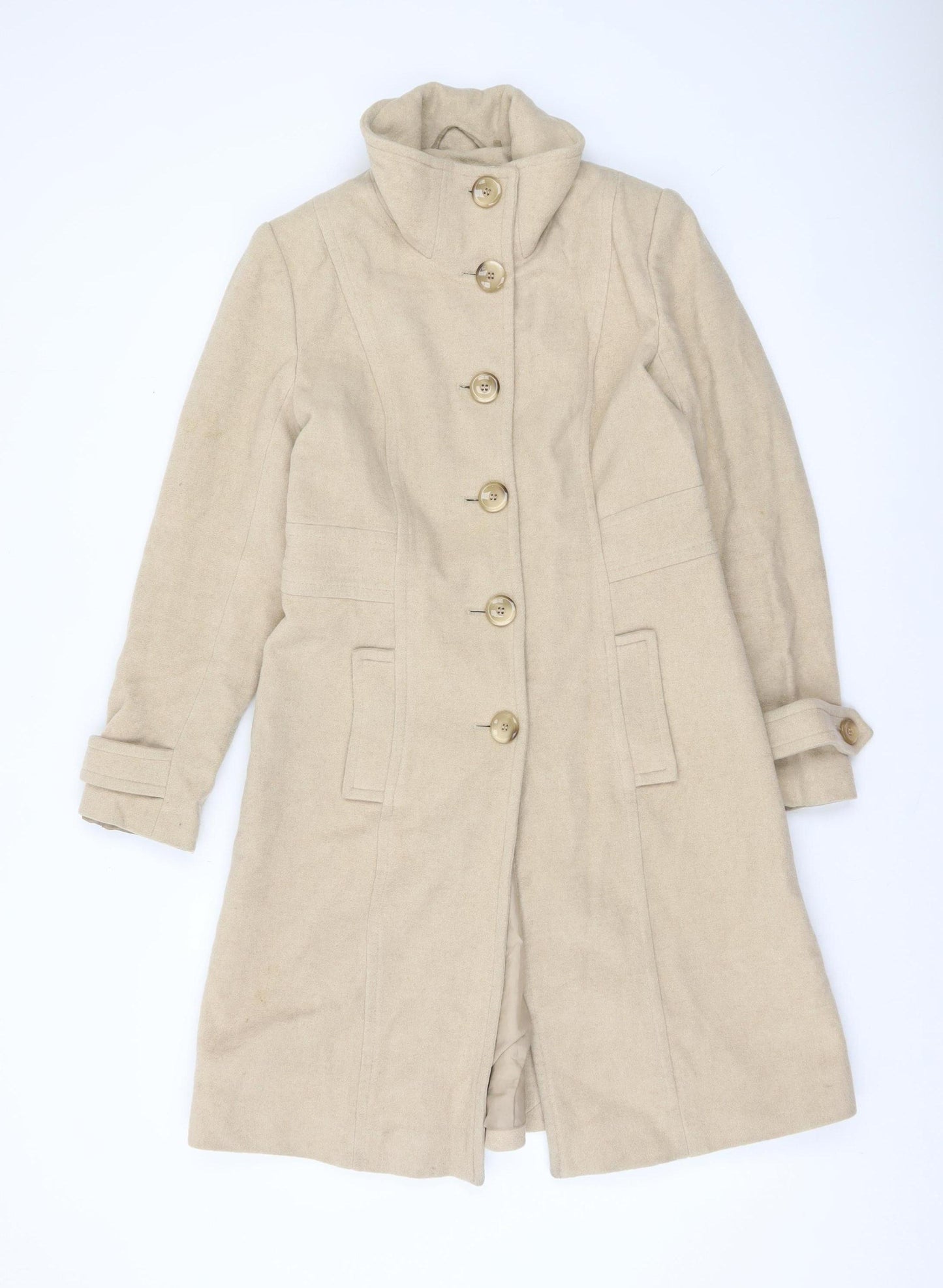 Next Women’s Beige Wool Blend Long Overcoat UK 10 Classic Style