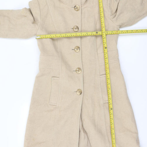 Next Women’s Beige Wool Blend Long Overcoat UK 10 Classic Style