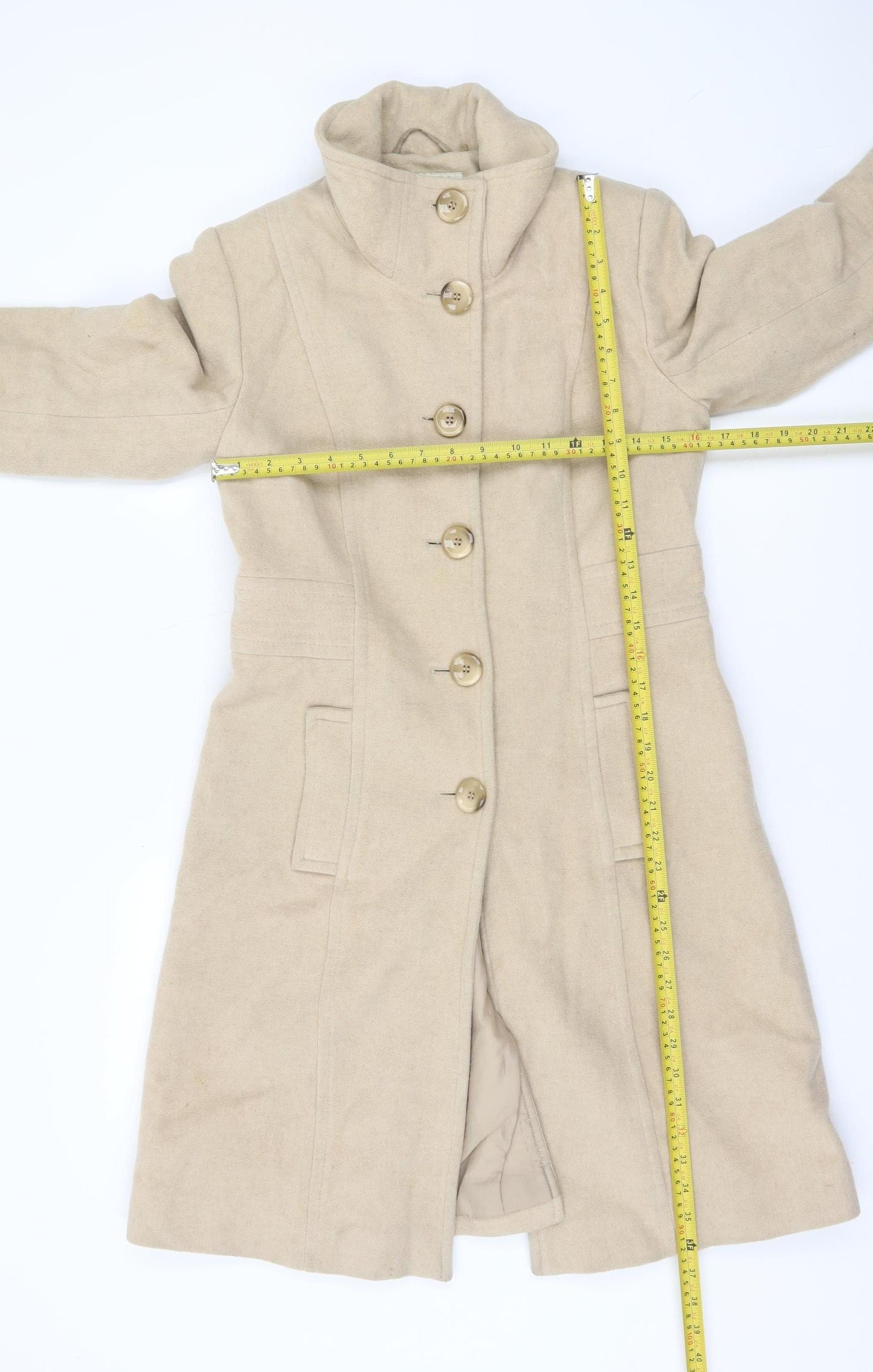 Next Women’s Beige Wool Blend Long Overcoat UK 10 Classic Style