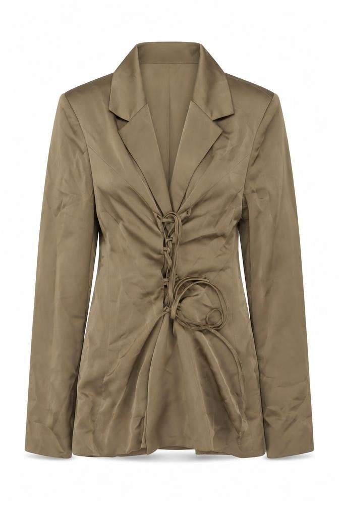 Misspap Women’s Brown Satin Tie Front Blazer UK 10 Regular Fit