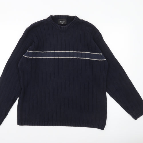 Next Mens Blue Cotton Ribbed Crew Neck Jumper Size L