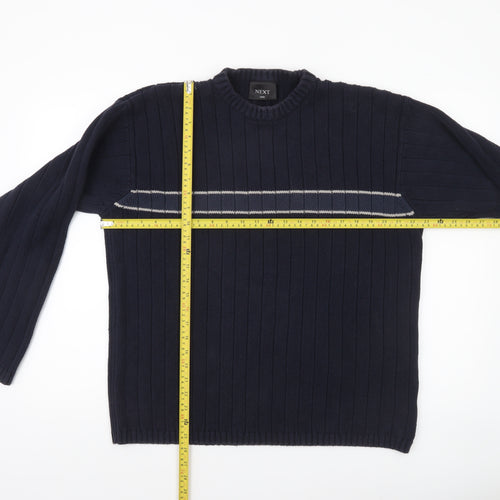 Next Mens Blue Cotton Ribbed Crew Neck Jumper Size L