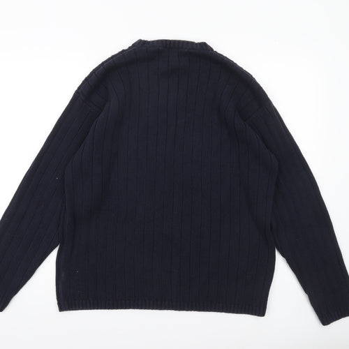 Next Mens Blue Cotton Ribbed Crew Neck Jumper Size L