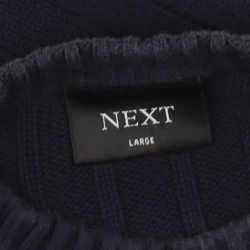 Next Mens Blue Cotton Ribbed Crew Neck Jumper Size L