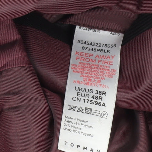 Topman Men's Black 38R Regular Fit Single-Breasted Blazer