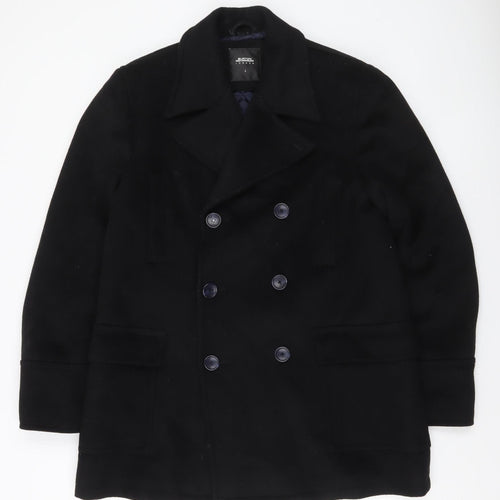Burton Menswear London Men's Black Wool Blend Pea Coat L