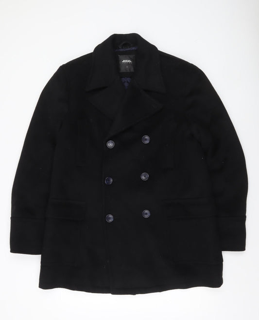Burton Menswear London Men's Black Wool Blend Pea Coat L