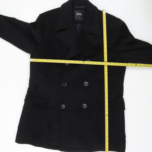 Burton Menswear London Men's Black Wool Blend Pea Coat L