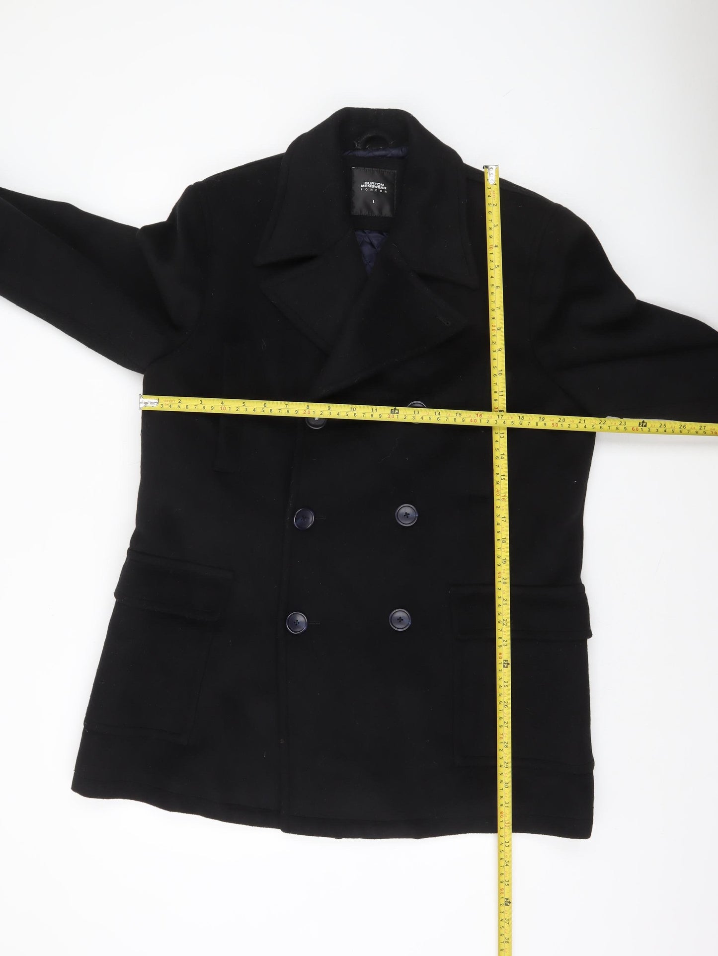 Burton Menswear London Men's Black Wool Blend Pea Coat L