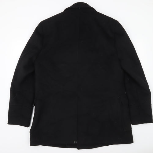 Burton Menswear London Men's Black Wool Blend Pea Coat L