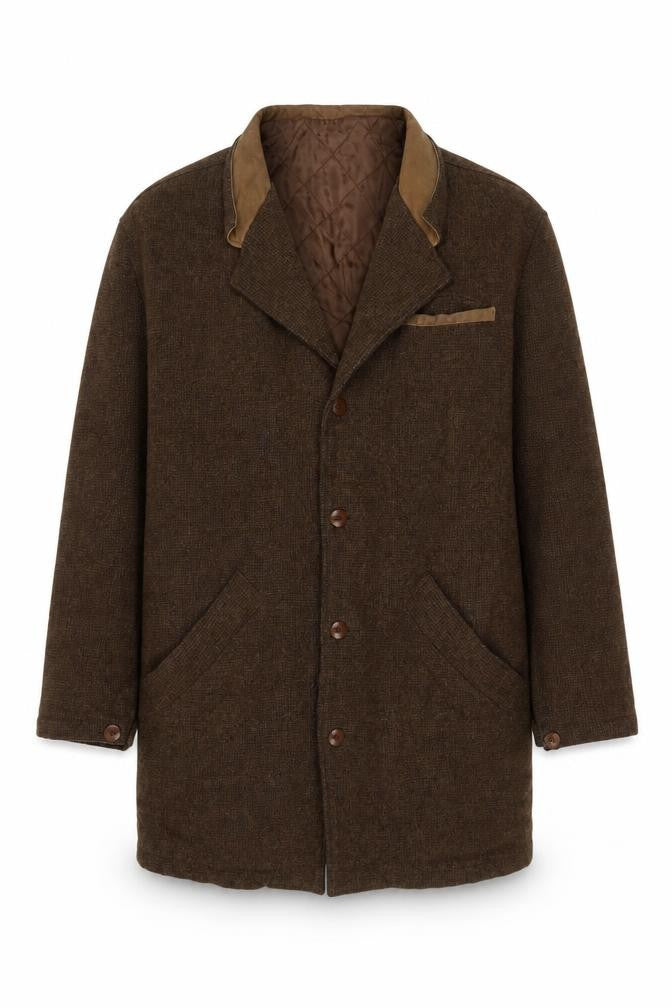 Front view of The Territory Ahead Men Brown Wool Blend Lined Overcoat, size L
