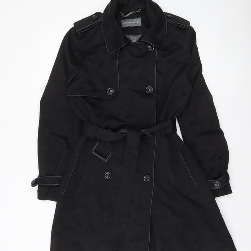 Laura Ashley Women's Black Trench Coat Size 12 Belted Mid-Length Classic Style